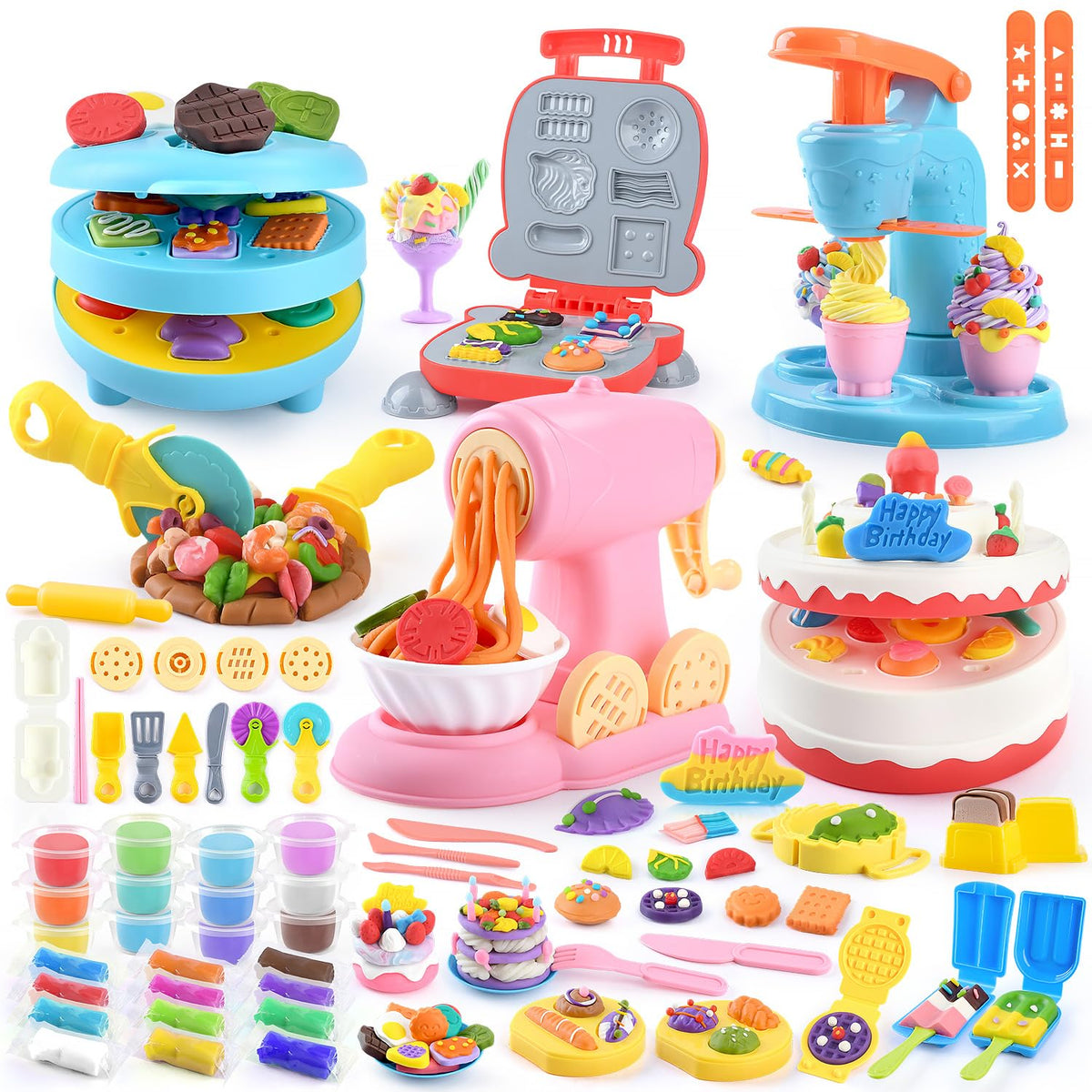 WeeHomm 5-in-1 color dough ice cream maker with vibrant molds for pretend play.