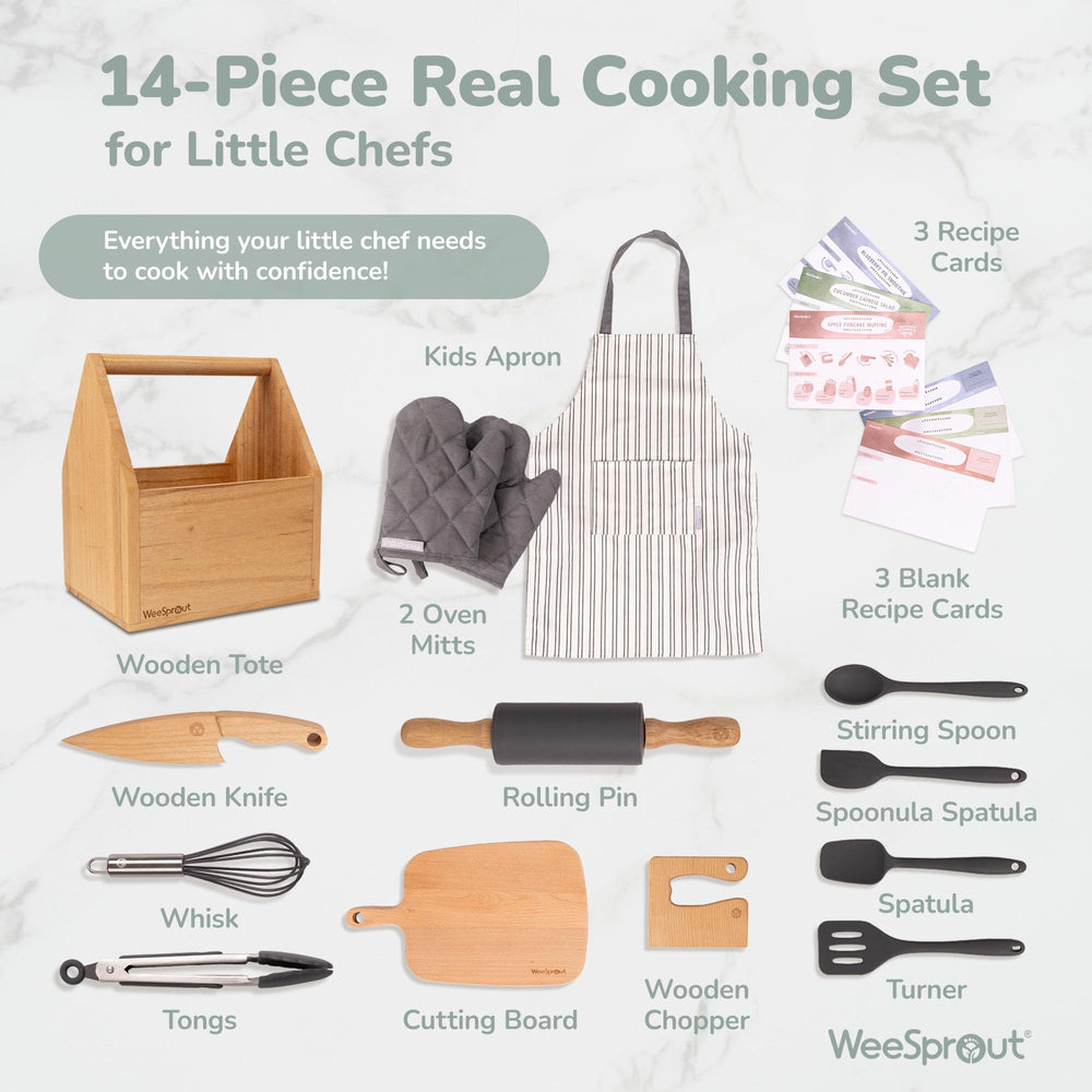 WeeSprout Kids Apron and Oven Mitts, sturdy protection during playful baking.