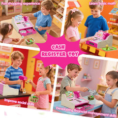 Wee Wonders wooden cash drawer and keypad panel provide tactile, safe interaction.