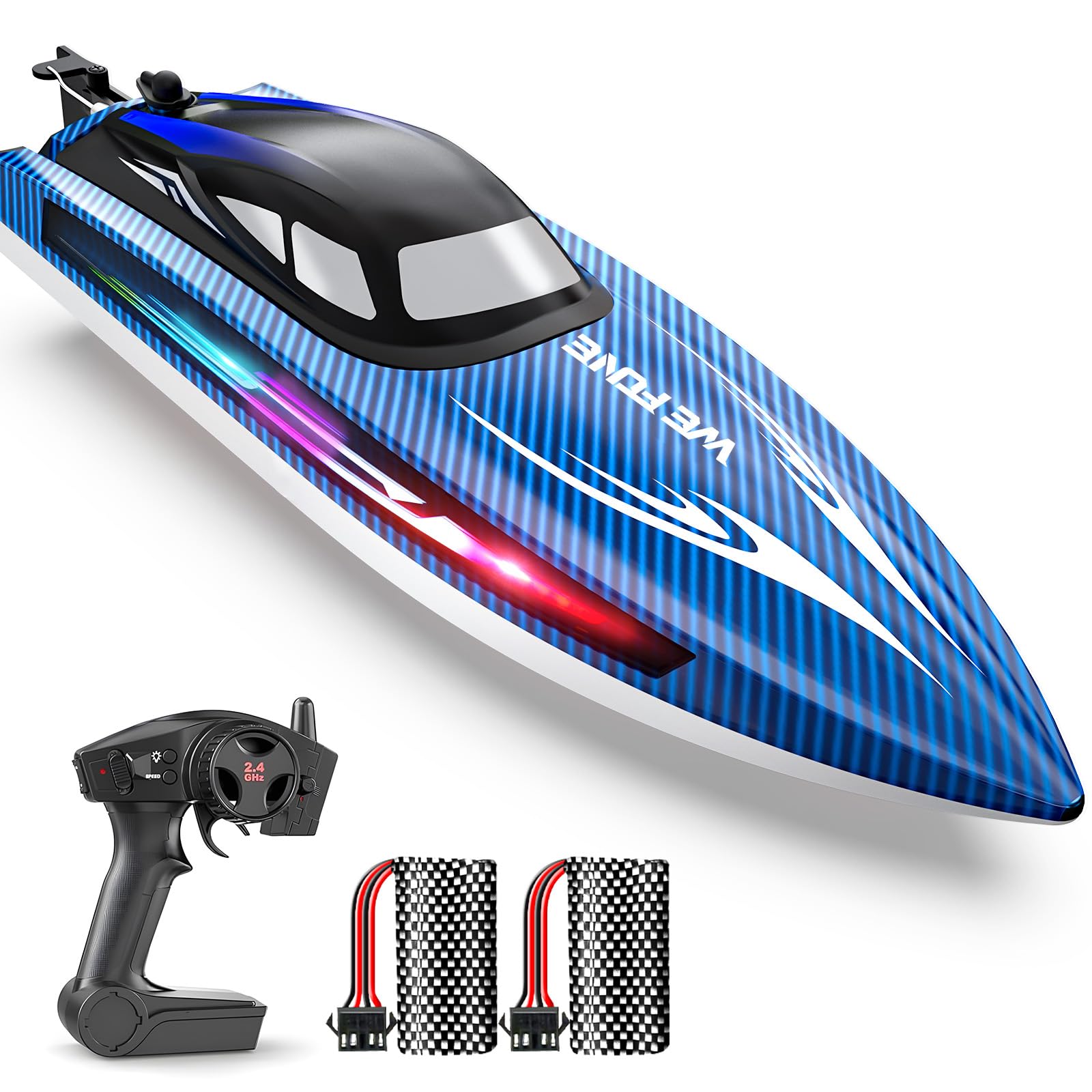 WeFone WF17 blue RC boat side view for pool and lake racing.