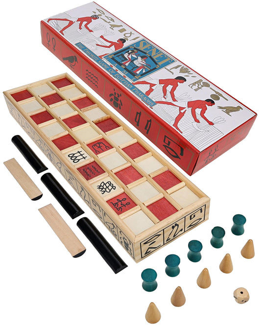 WE Games Senet wooden board with carved pieces for thoughtful family strategy play.