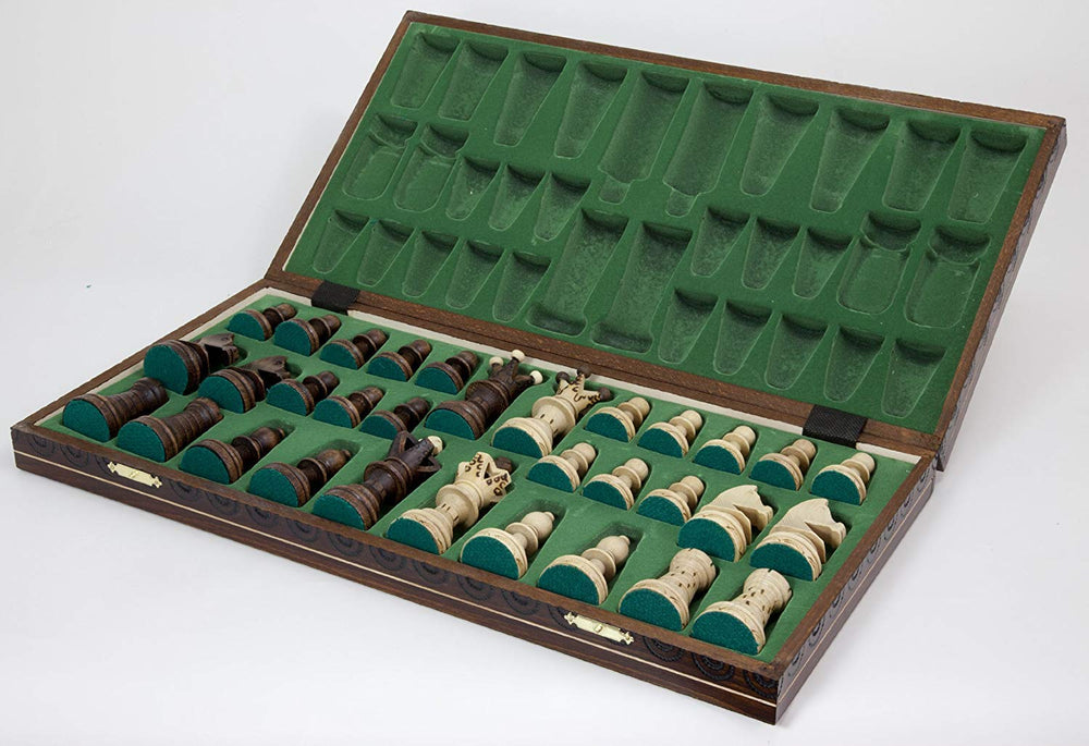 Wegiel board compartment stores each piece neatly when not in play.