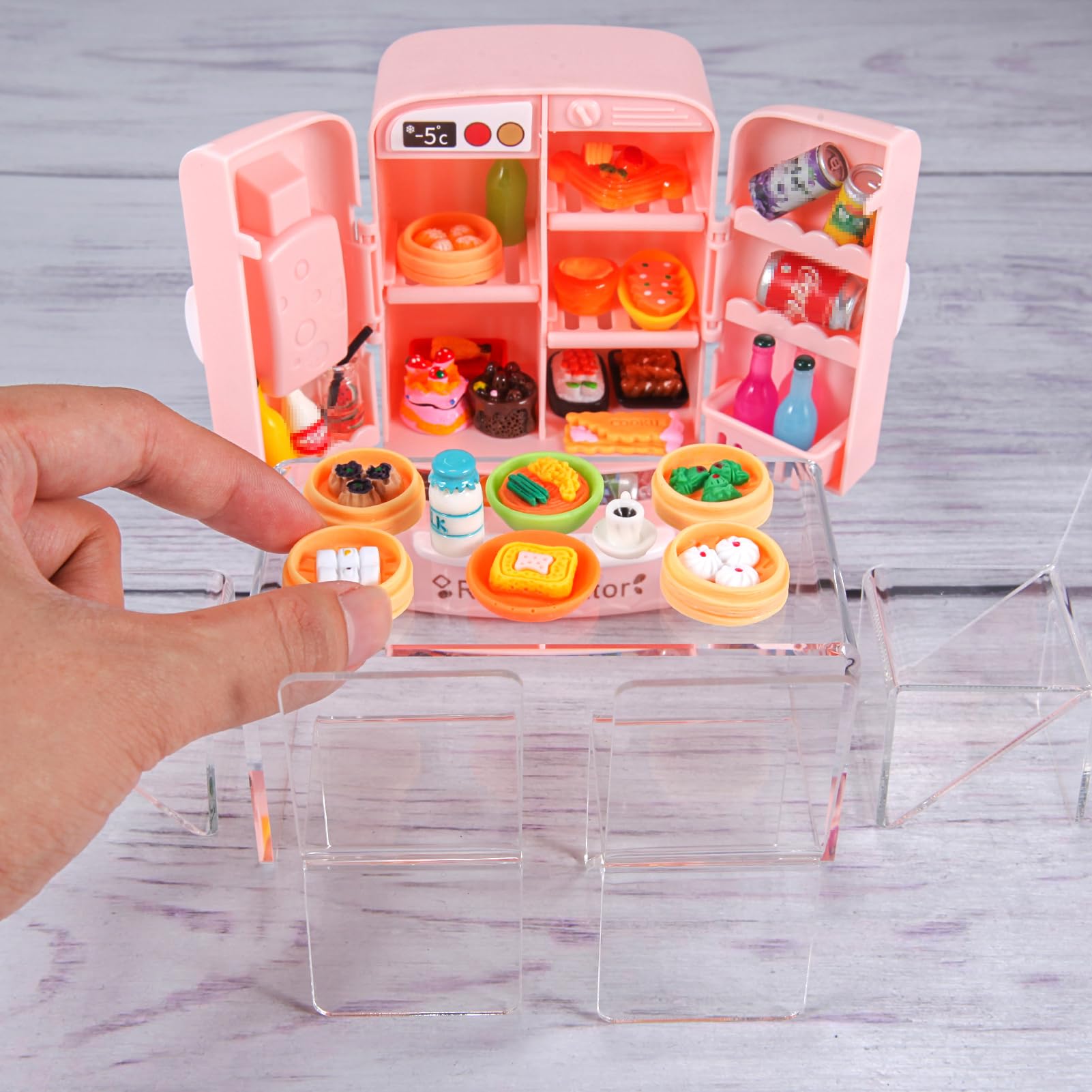 Wehoo dollhouse fridge interior with shelves for tiny snacks and drinks