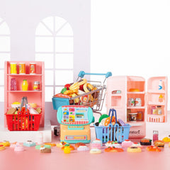 Wehoo two dollhouse baskets with cart for organized shopping scenes.