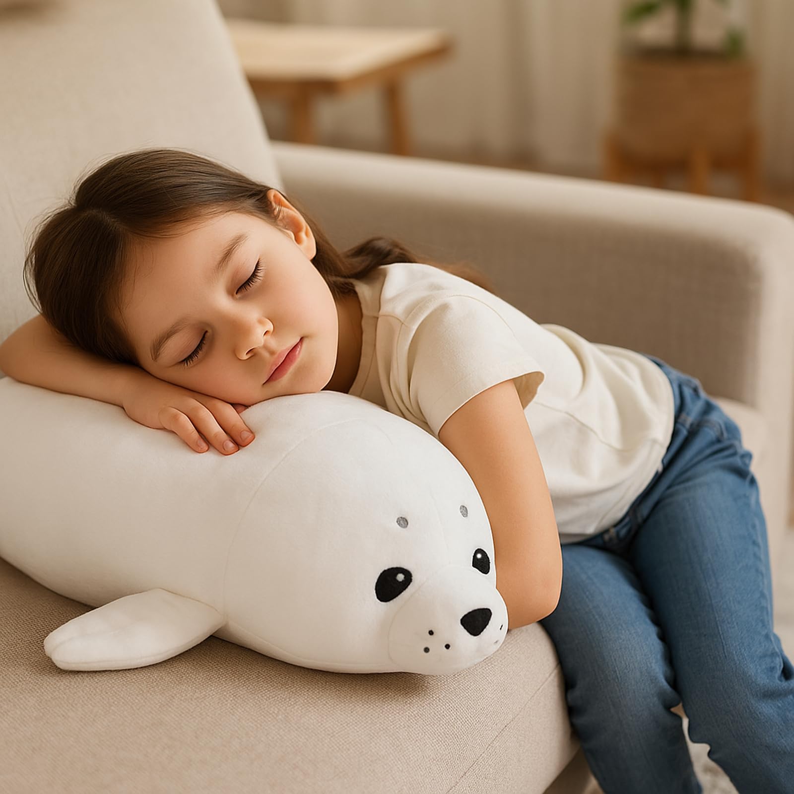 WEIGEDU White Baby Seal Plush Pillow gift-ready design for occasions.