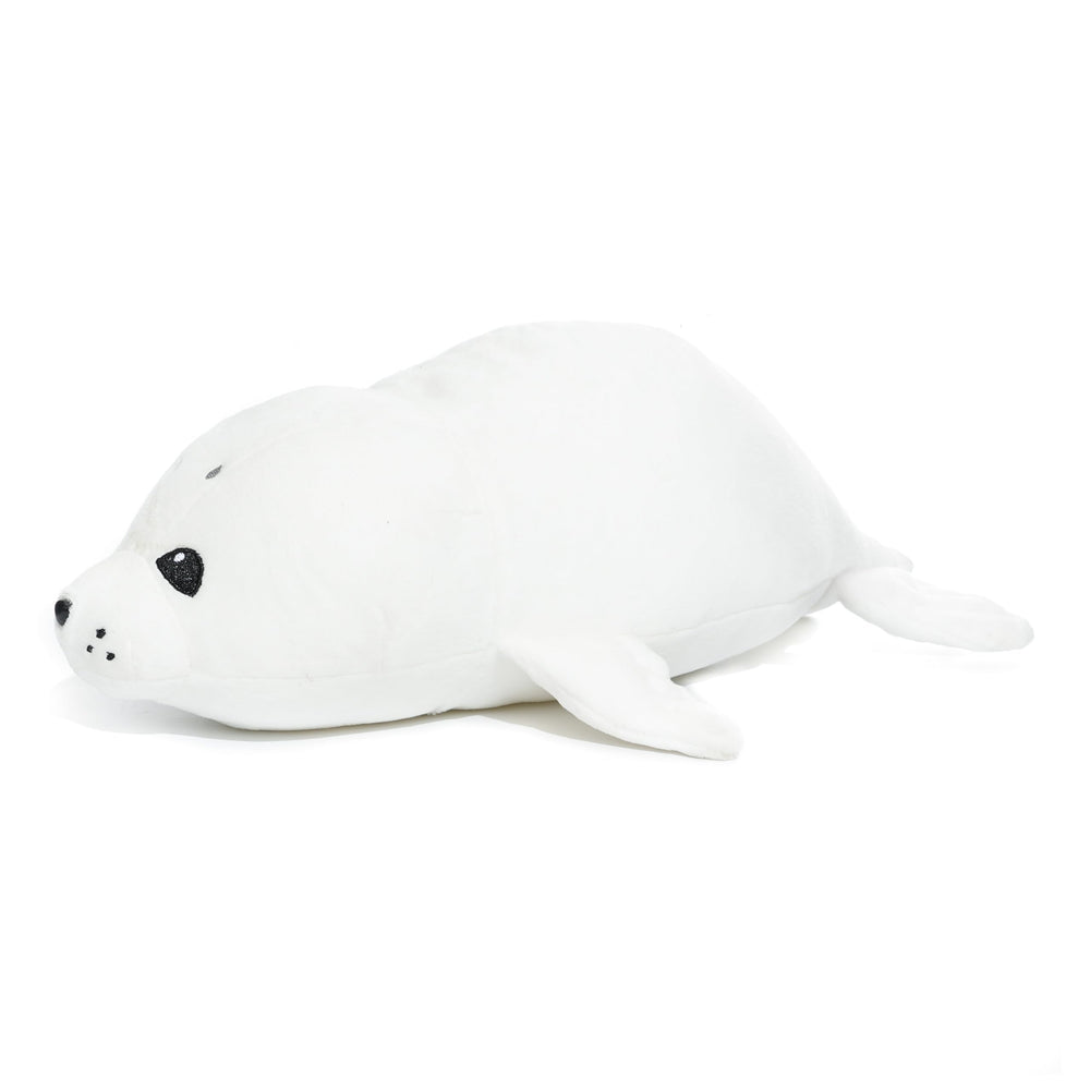 WEIGEDU White Baby Seal Plush Pillow in a hugging position for cozy moments.