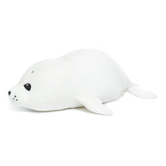 WEIGEDU White Baby Seal Plush Pillow in a hugging position for cozy moments.