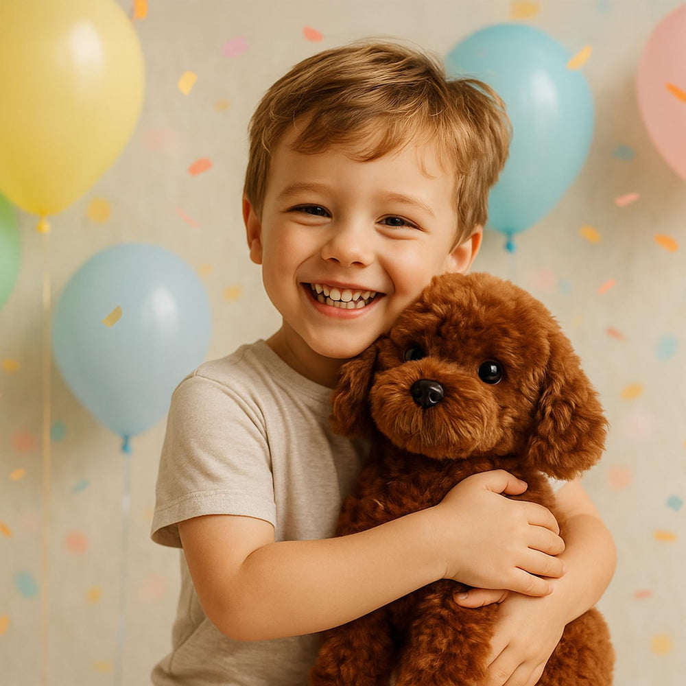 WEIGEDU gift-ready Labradoodle plush, ideal for birthdays and holidays.