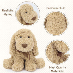 WEIGEDU Goldendoodle stuffed animal designed for kid-friendly dress-up and storytelling.