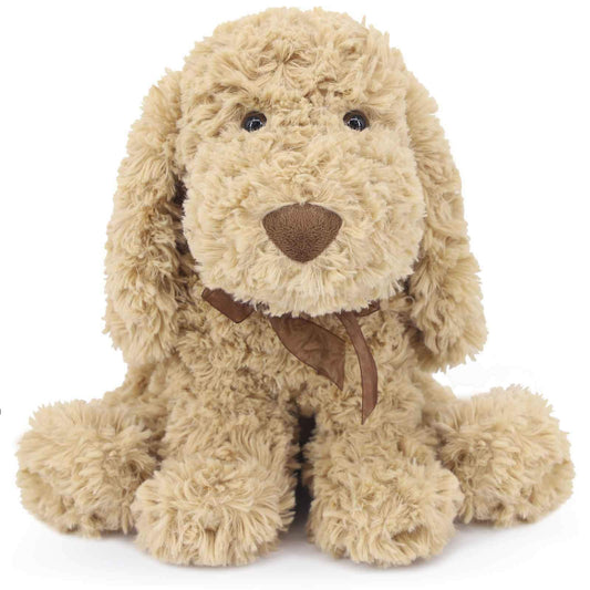 WEIGEDU Goldendoodle plush toy close-up showing soft plush for comforting hugs.