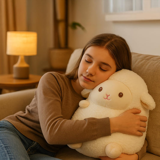 WEIGEDU round sheep plush ideal cuddle buddy for bedtime.