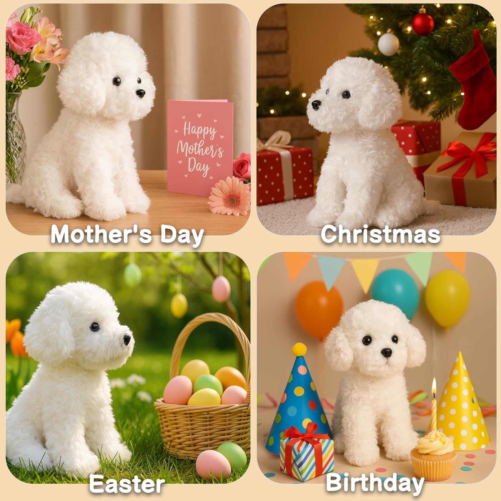 WEIGEDU White Toy Poodle stuffed animal 12-6-inch hug size ideal for snuggling