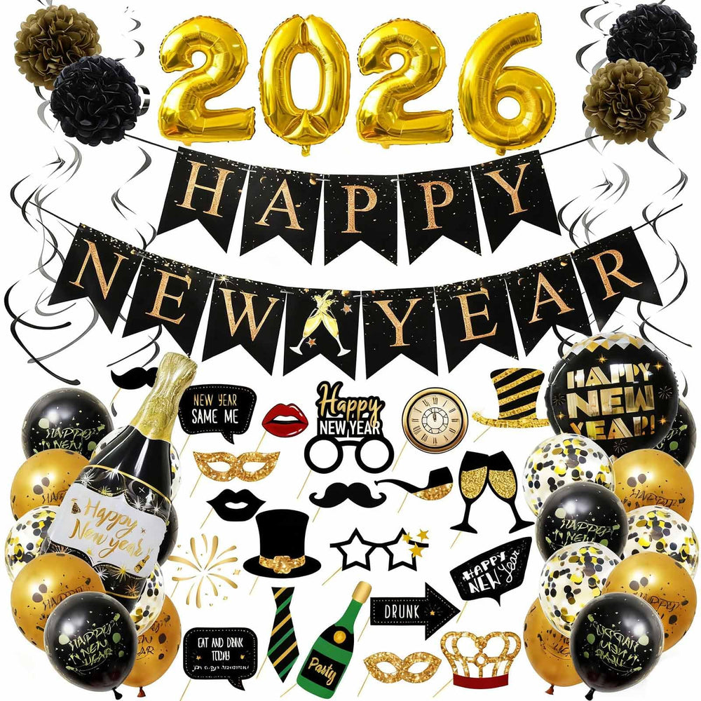 WEIKA Happy New Year banner in black and gold for stylish celebrations.