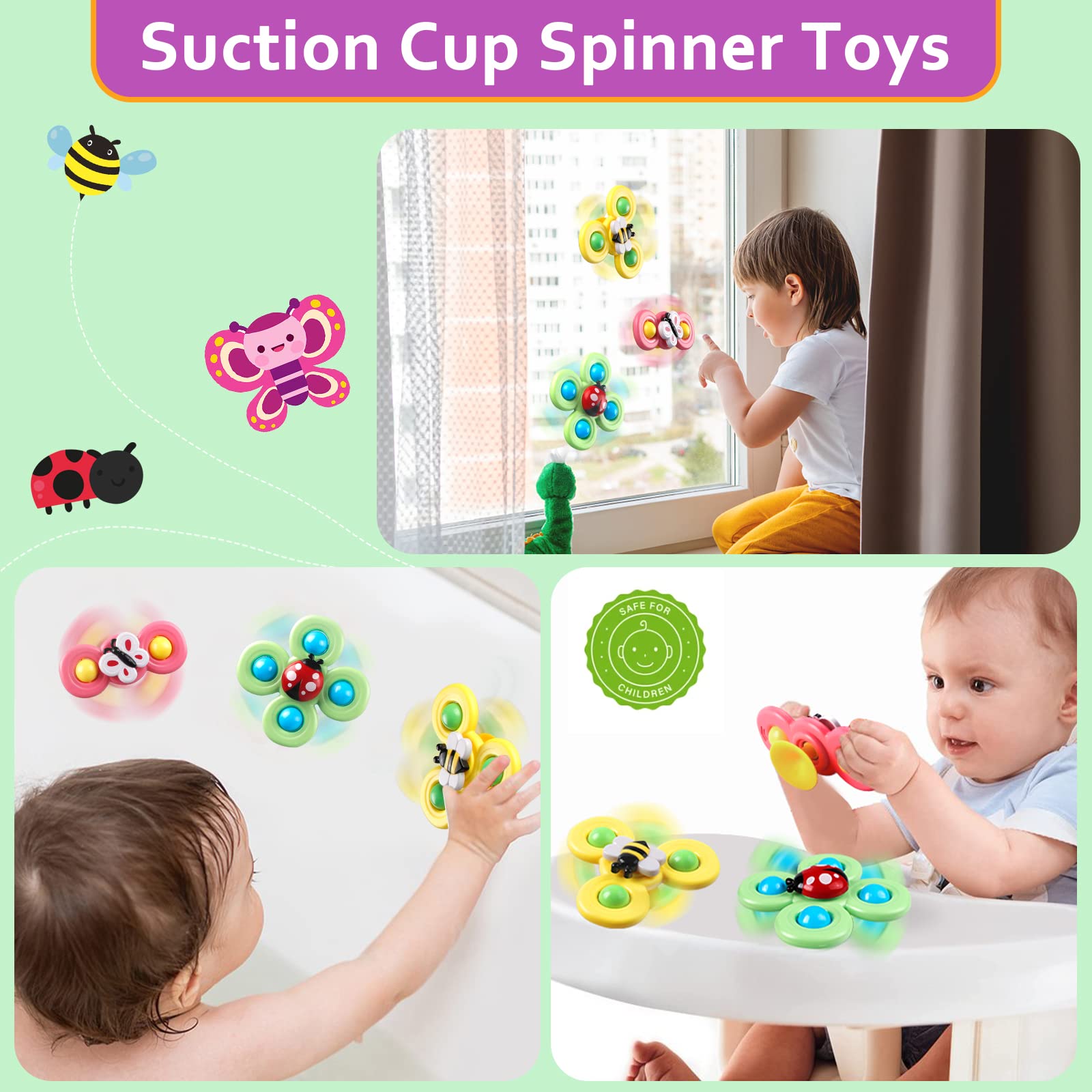Weilim spinner toy sticks to smooth surfaces for bath play