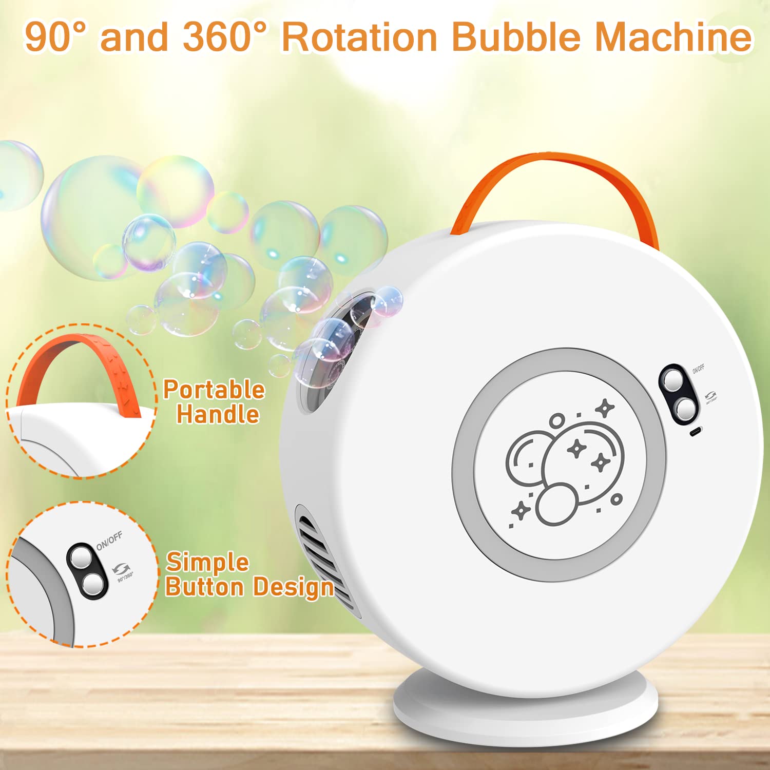 Weilim Bubble Machine rechargeable battery enables wireless, long play sessions.