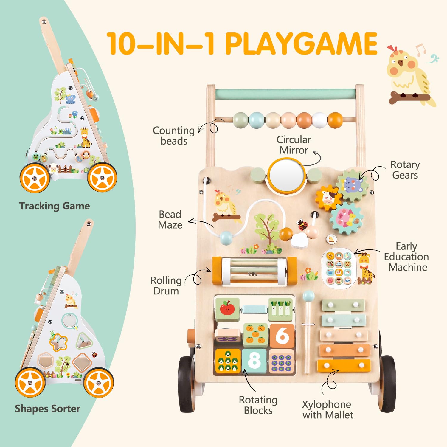 Weilim push walker with activity center engaging toddlers in cognitive play