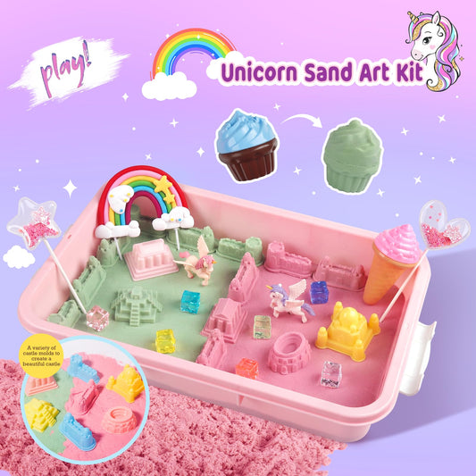 Weilim Unicorn magic sand in two colors invites tactile exploration and creativity.