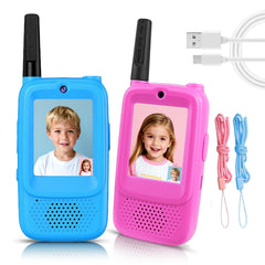 WEILNELL video walkie talkies for kids pair enable real-time video and voice sharing outdoors.