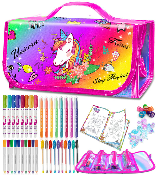 weirtoya 56pcs washable scented markers with glitter pencil case for portable art on the go