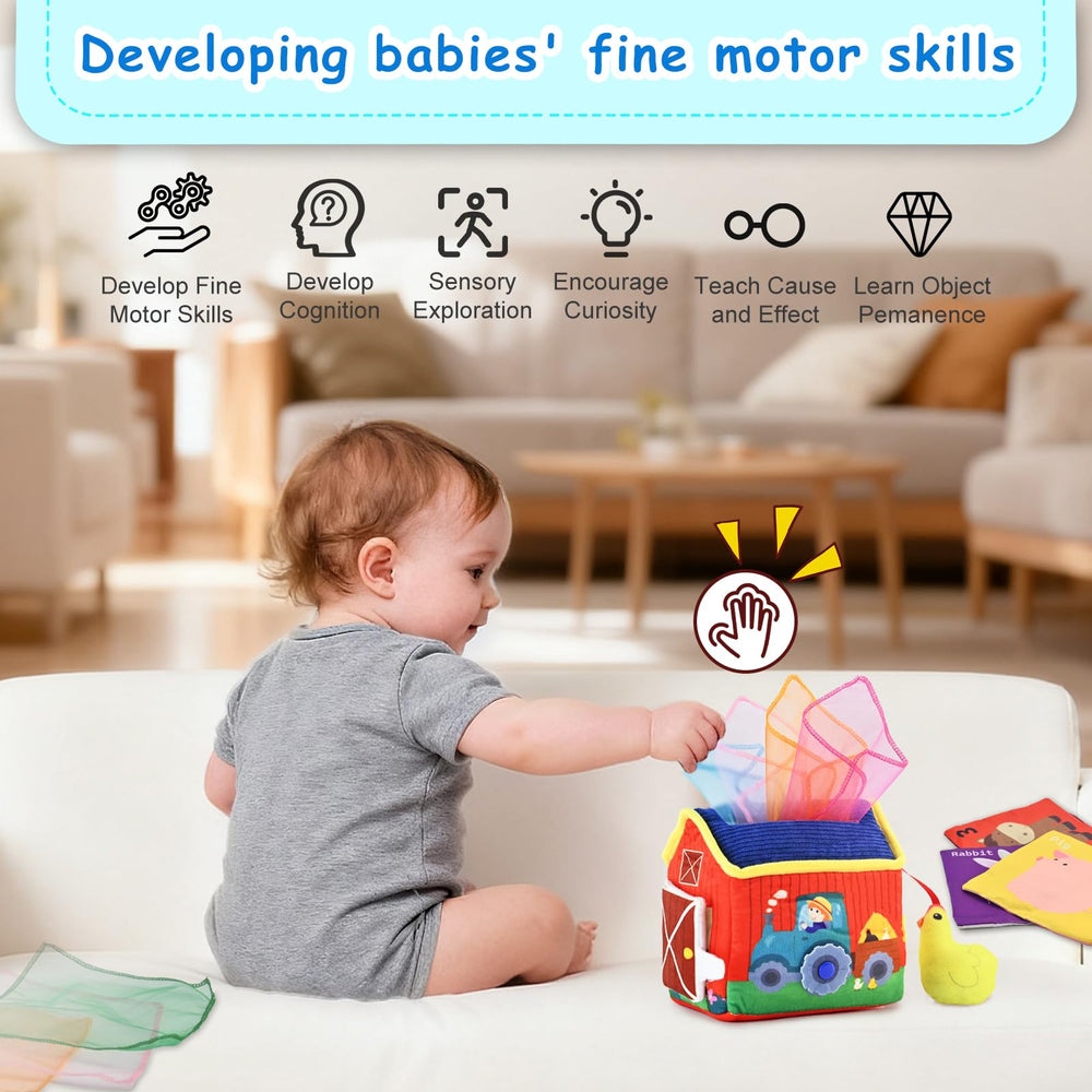 weirtoya tissue box toy features silk scarves for tactile learning and color recognition