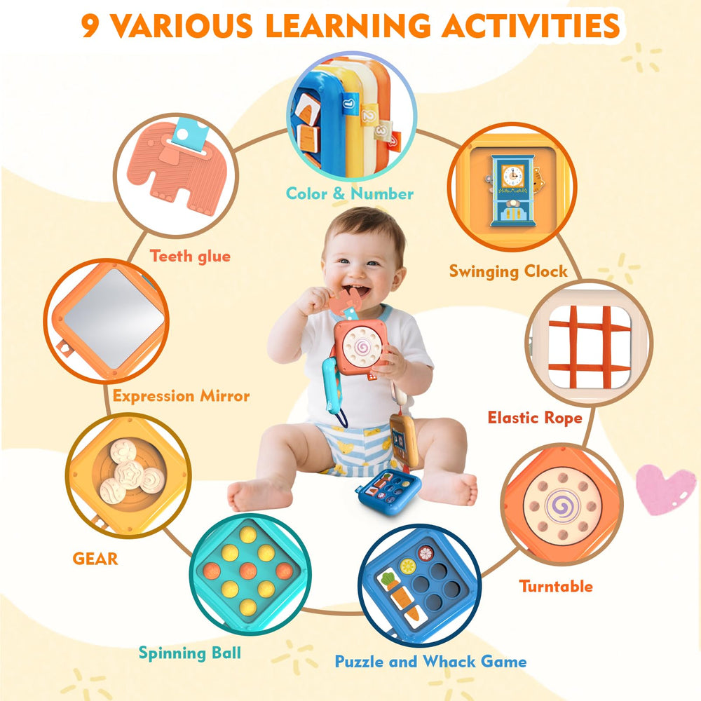 Weirtoya Busy Board spinning wheels encourage motion exploration and color matching.
