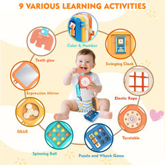 Weirtoya Busy Board spinning wheels encourage motion exploration and color matching.