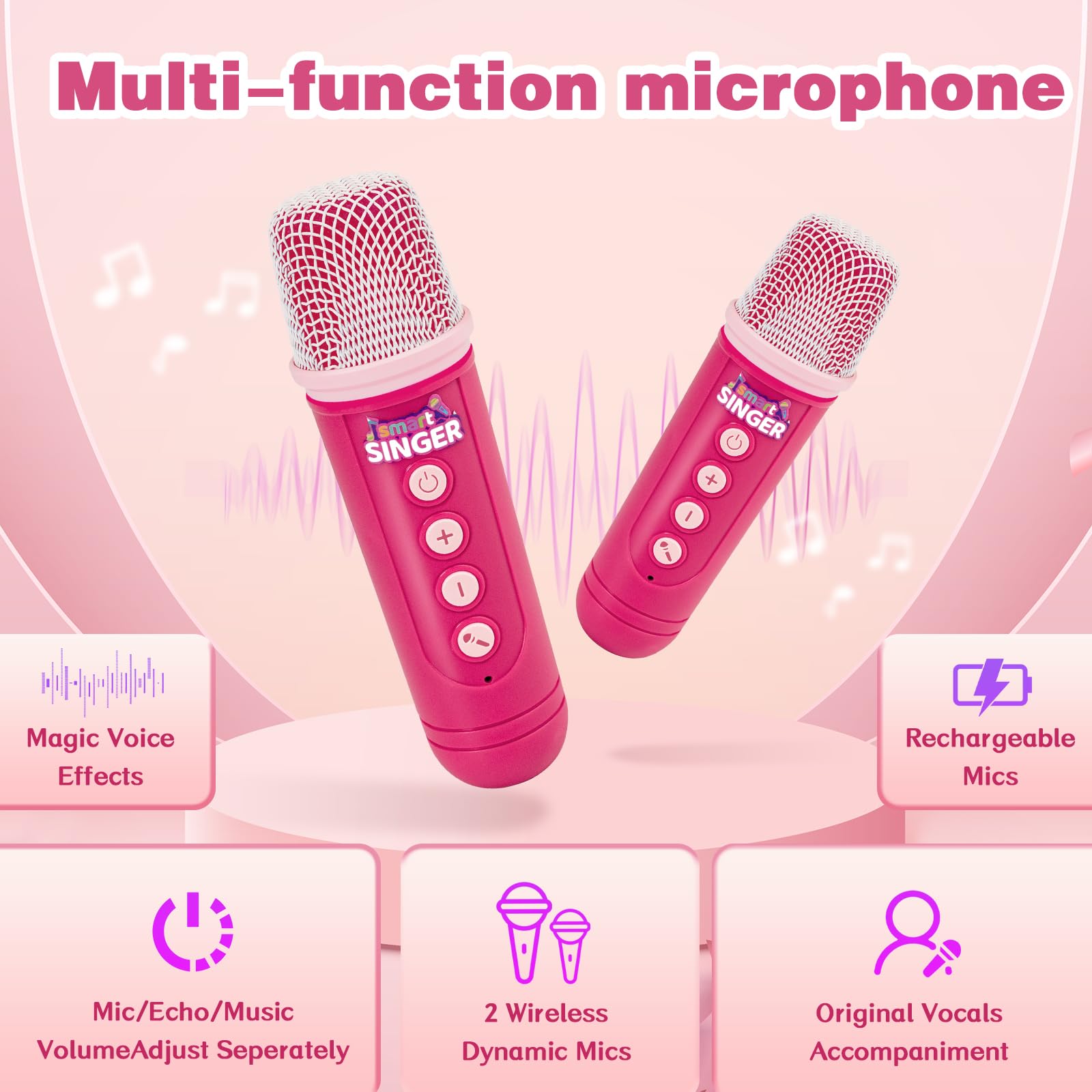 Weirtoya mini karaoke two wireless microphones for family duet fun.