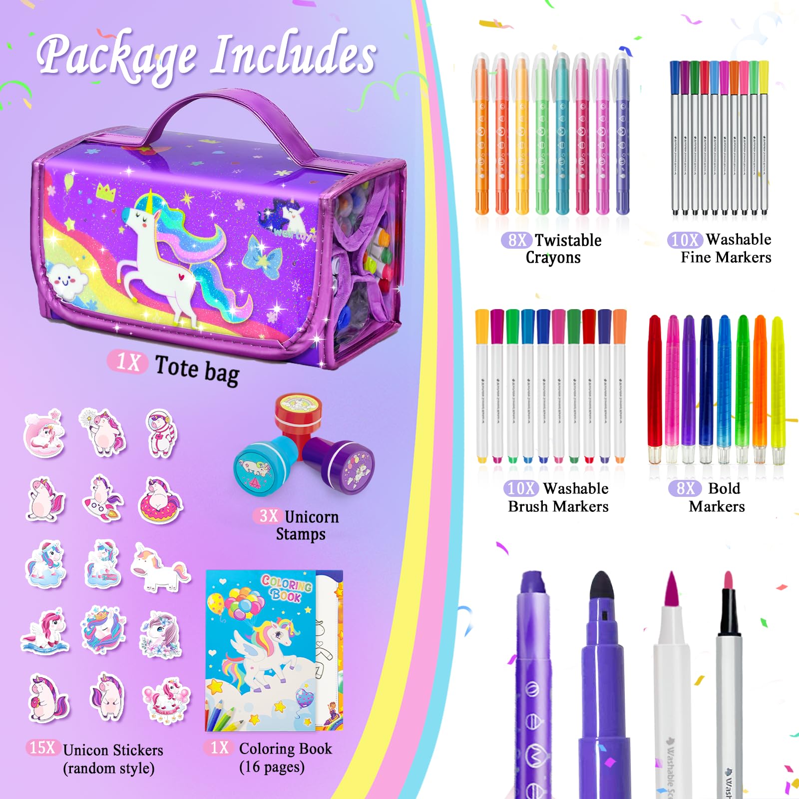 Weirtoya unicorn travel coloring kit case keeps pencils organized for on-the-go art.