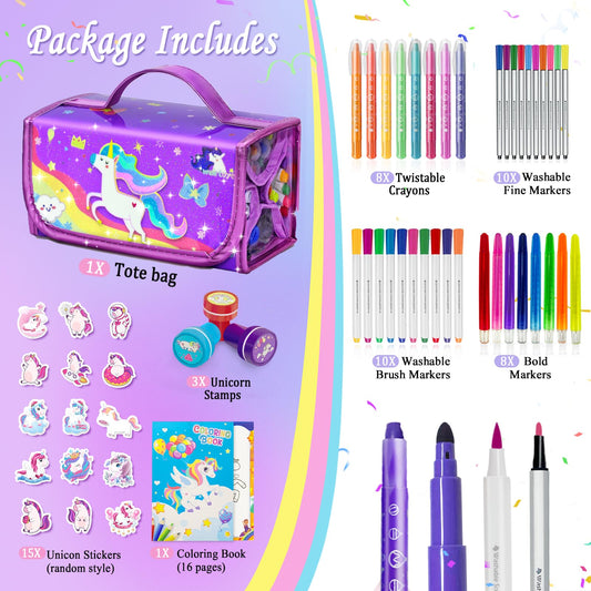 Weirtoya unicorn travel coloring kit case keeps pencils organized for on-the-go art.