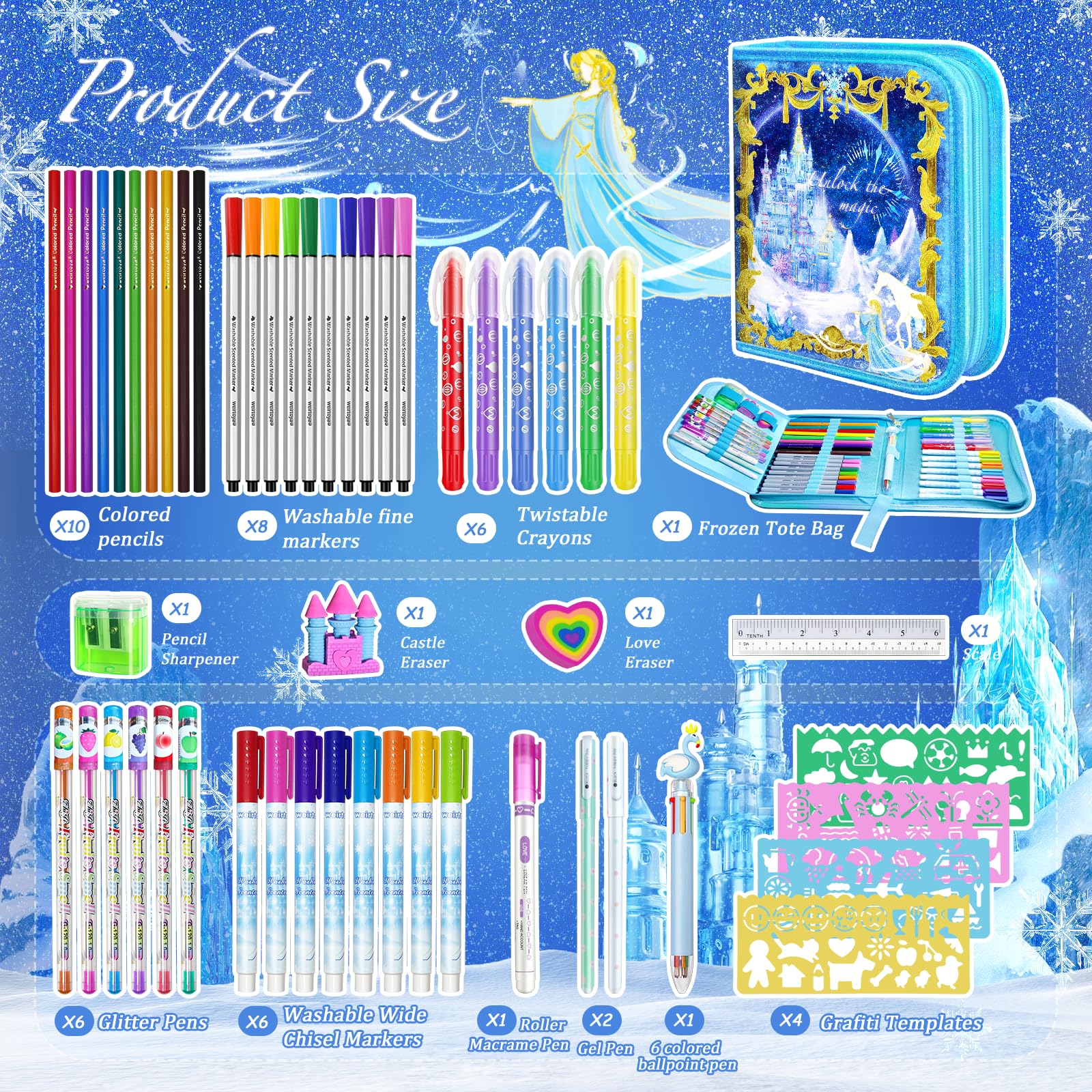 Weirtoya unicorn travel coloring kit with large zippered compartments for easy organization