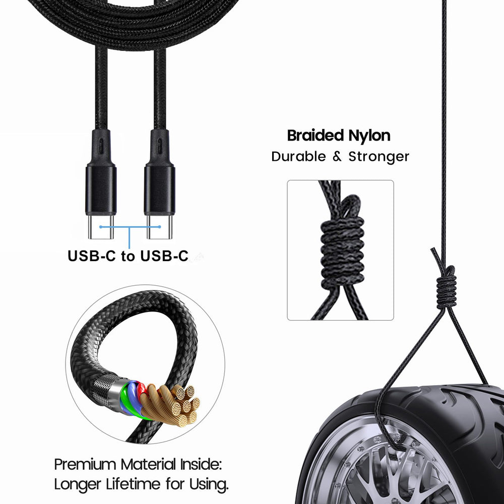Weishan 6.6 ft nylon braided USB-C to USB-C cable for durable charging