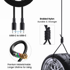 Weishan 6.6 ft nylon braided USB-C to USB-C cable for durable charging