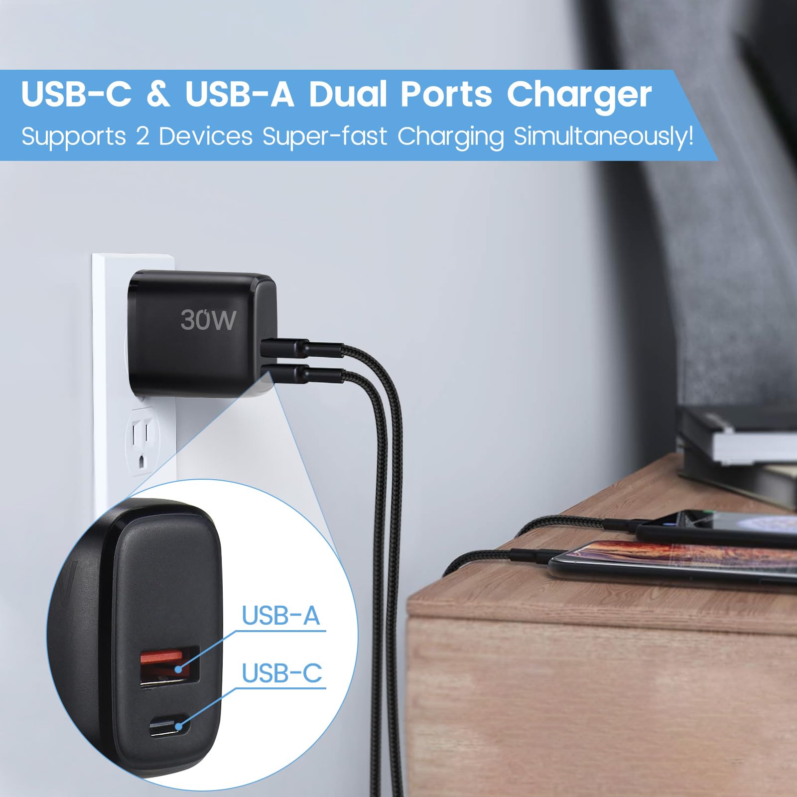 Weishan compact black charger on a clean desk setup