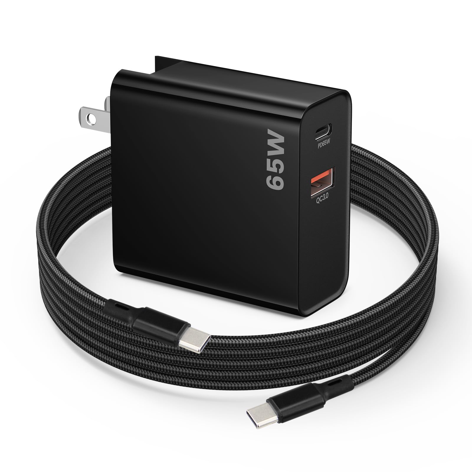 weishan PD65W dual USB-C wall charger with front view showing dual ports for rapid charging