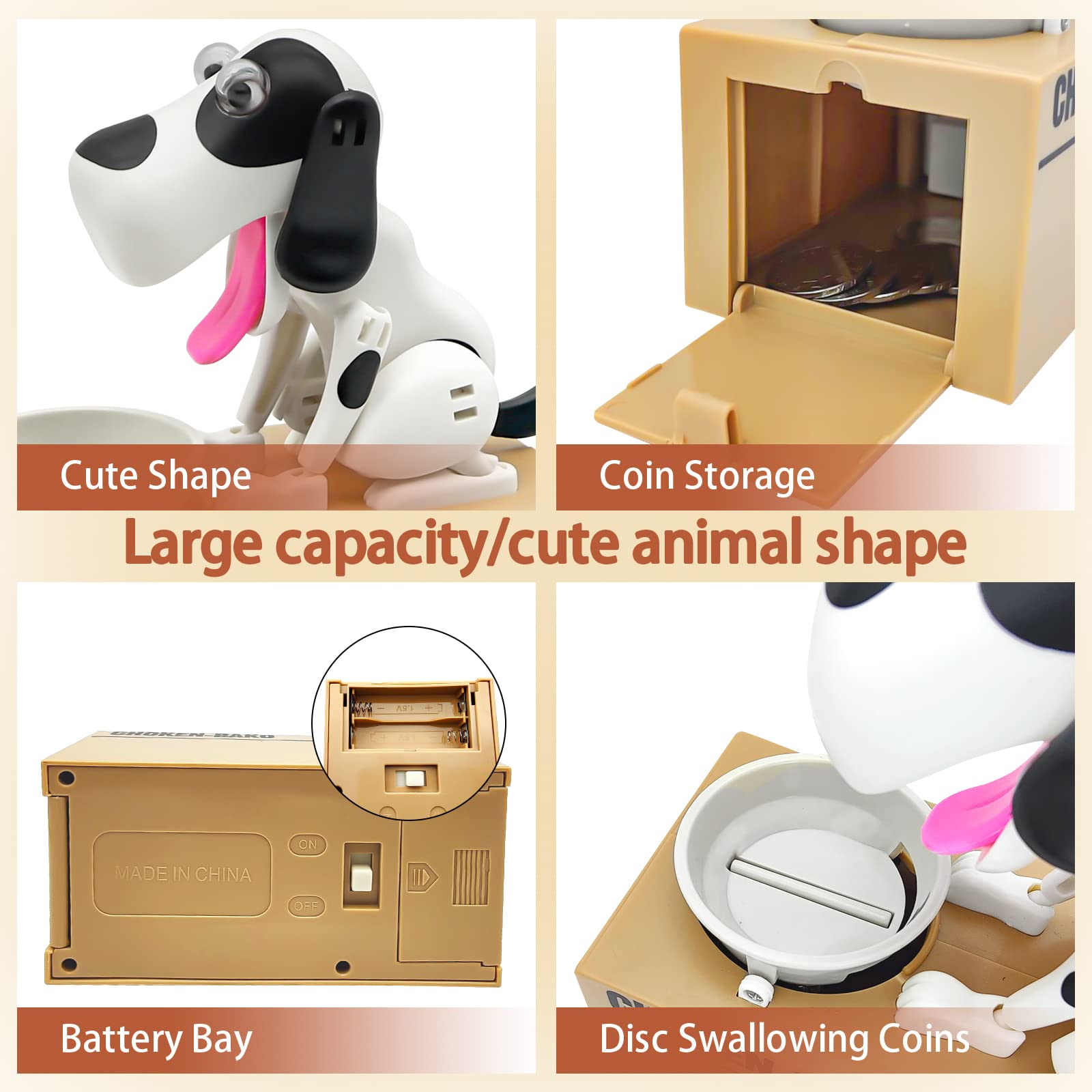 Wekity Hungry Dog Piggy Bank battery compartment detail supports coin munching action.