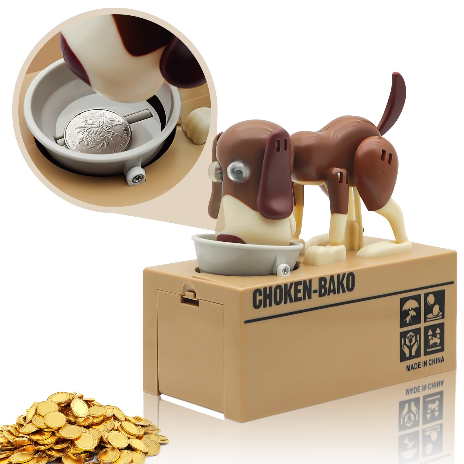 Wekity Hungry Dog Piggy Bank close-up coin stealing action