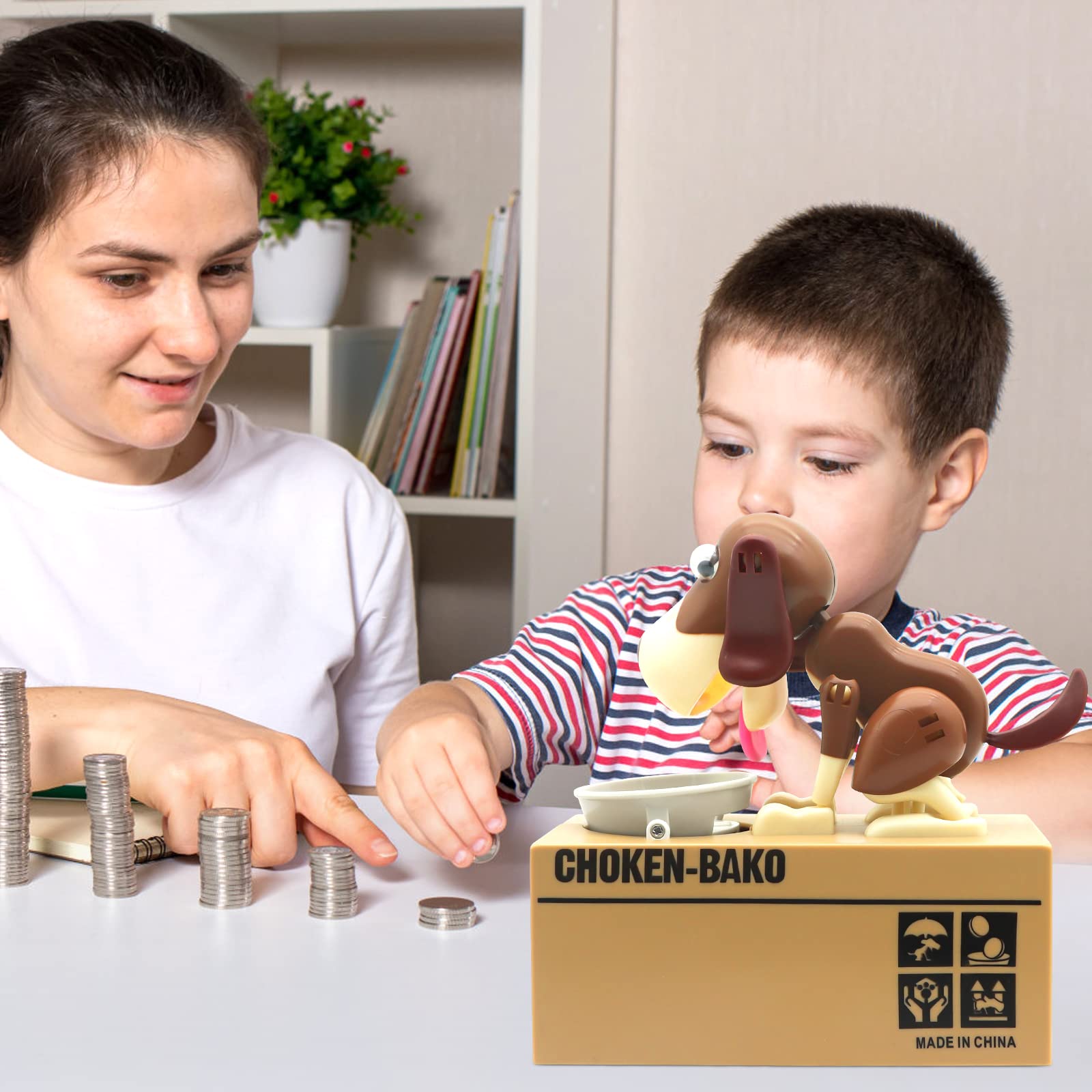 Wekity Hungry Dog Piggy Bank coin-on-top action during use