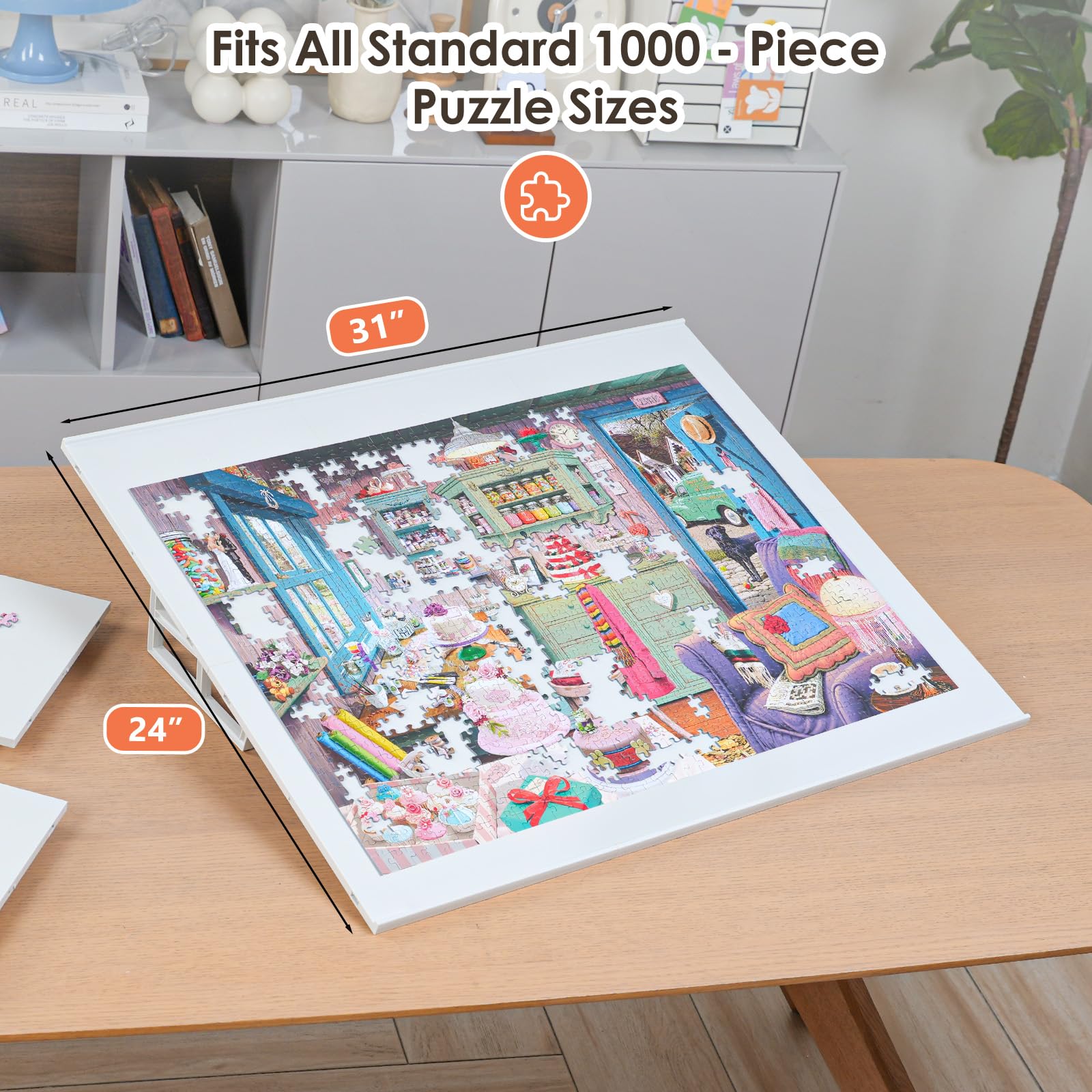 WELGEE 31x24 working area fits most 1000-piece puzzles.