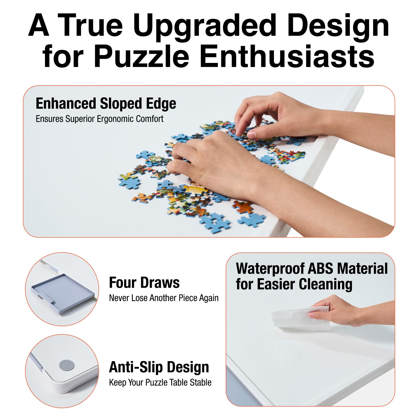 WELGEE ergonomic sloped edge reduces wrist strain during long puzzles.