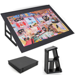 WELGEE tilting puzzle board stand demonstrating adjustable tilt for comfortable puzzling