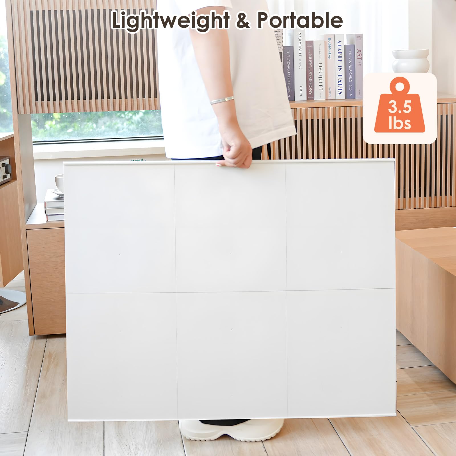 WELGEE white smooth surface resists dust and spills for tidy puzzling.