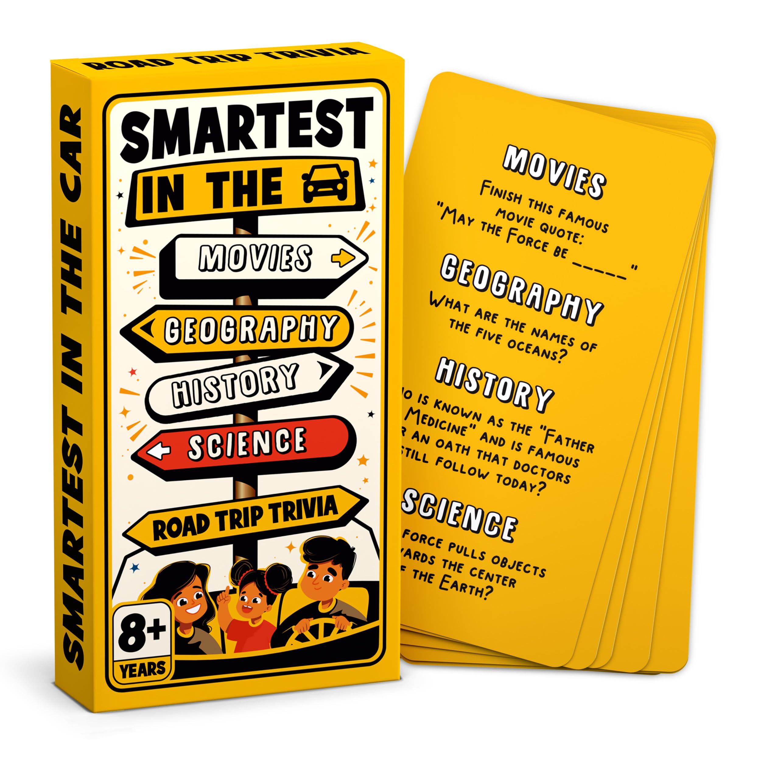WELL BALANCED Road Trip Trivia game box with colorful cards for family car games.