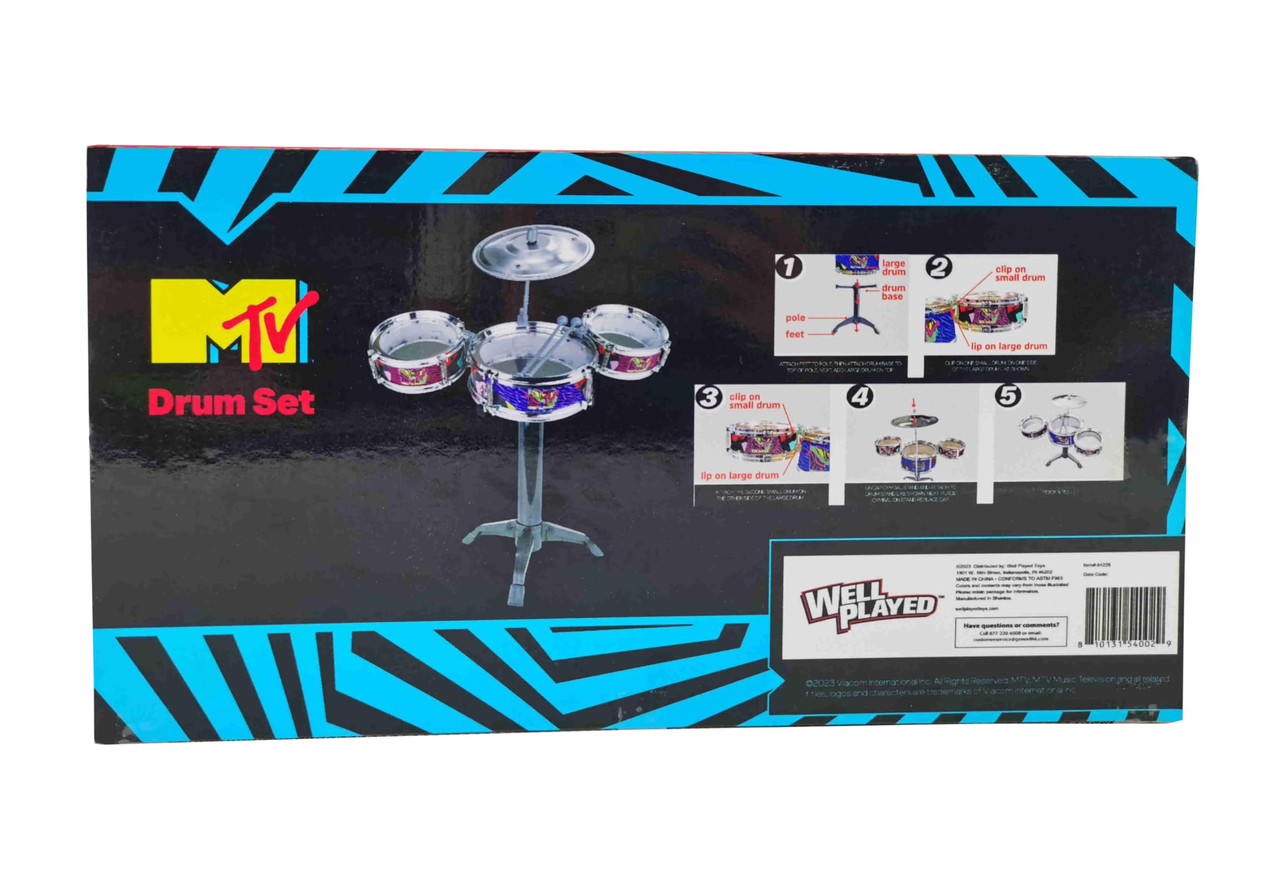 Well Played MTV Desktop Drum Set packaging highlights official licensing and gift-ready appeal