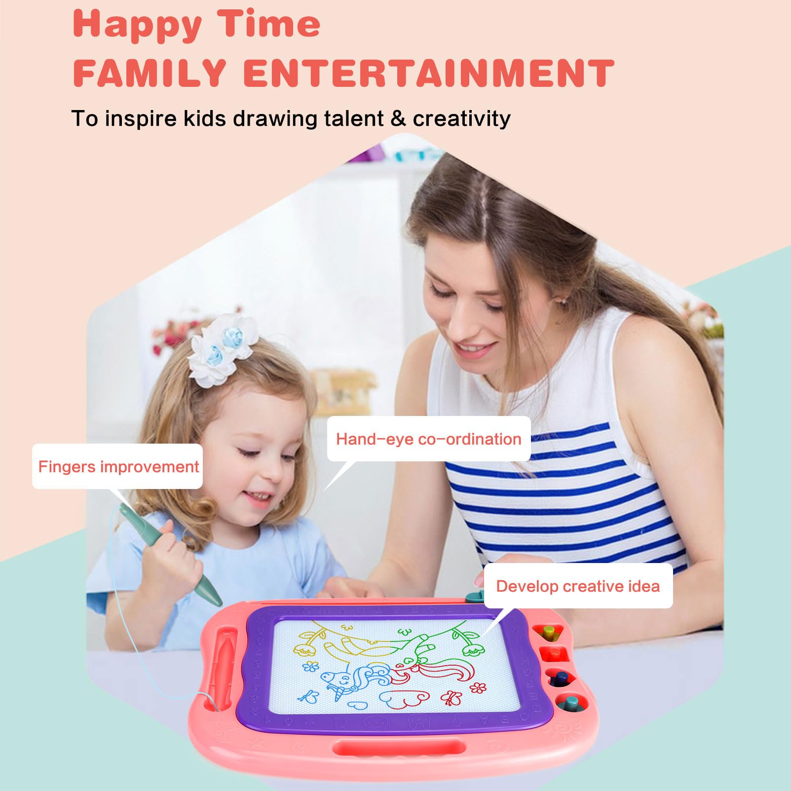 Wellchild Magnetic Drawing Board color zones highlight four playful sections for doodling