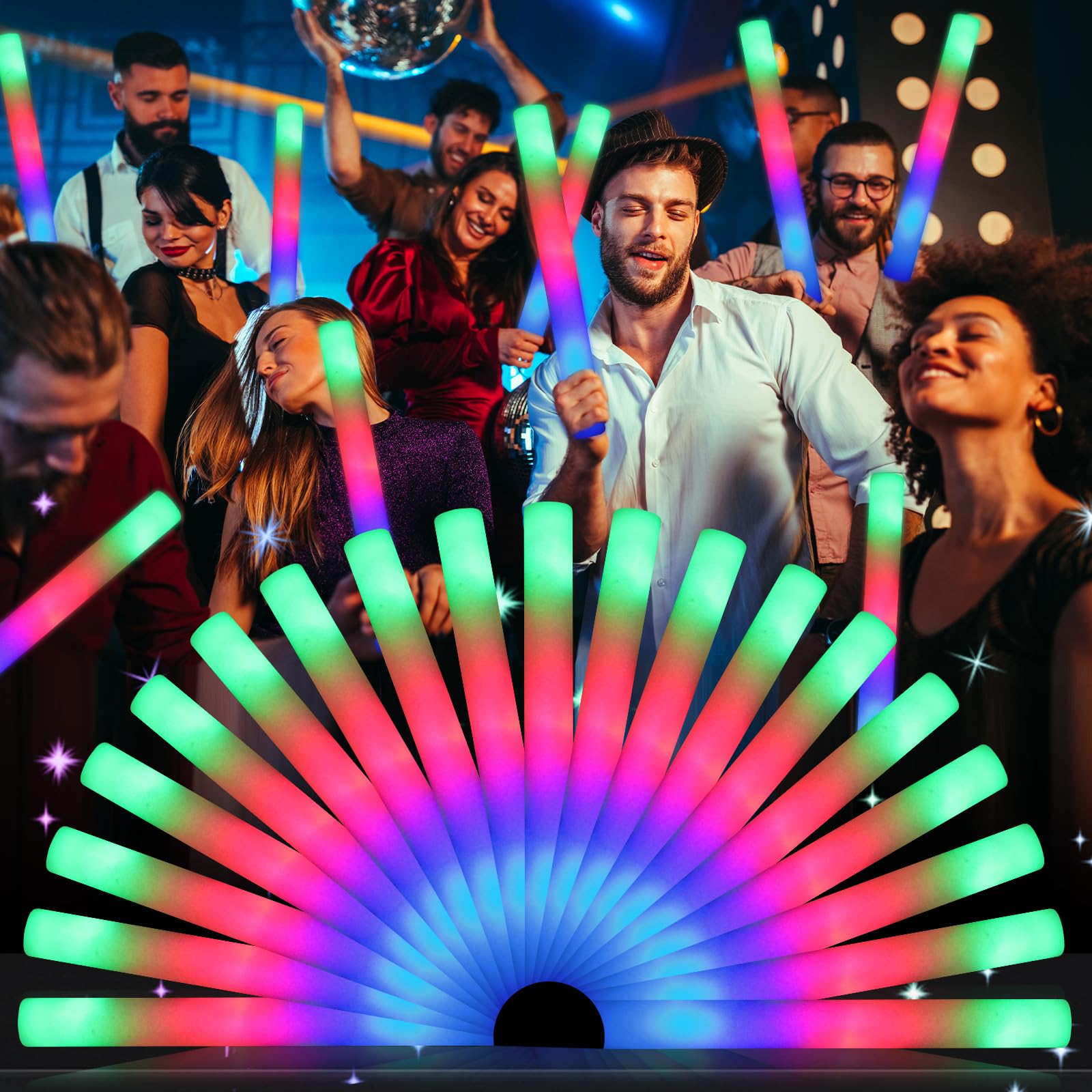 wellent 64-pack foam glow sticks pack shot for vibrant glow parties and celebrations
