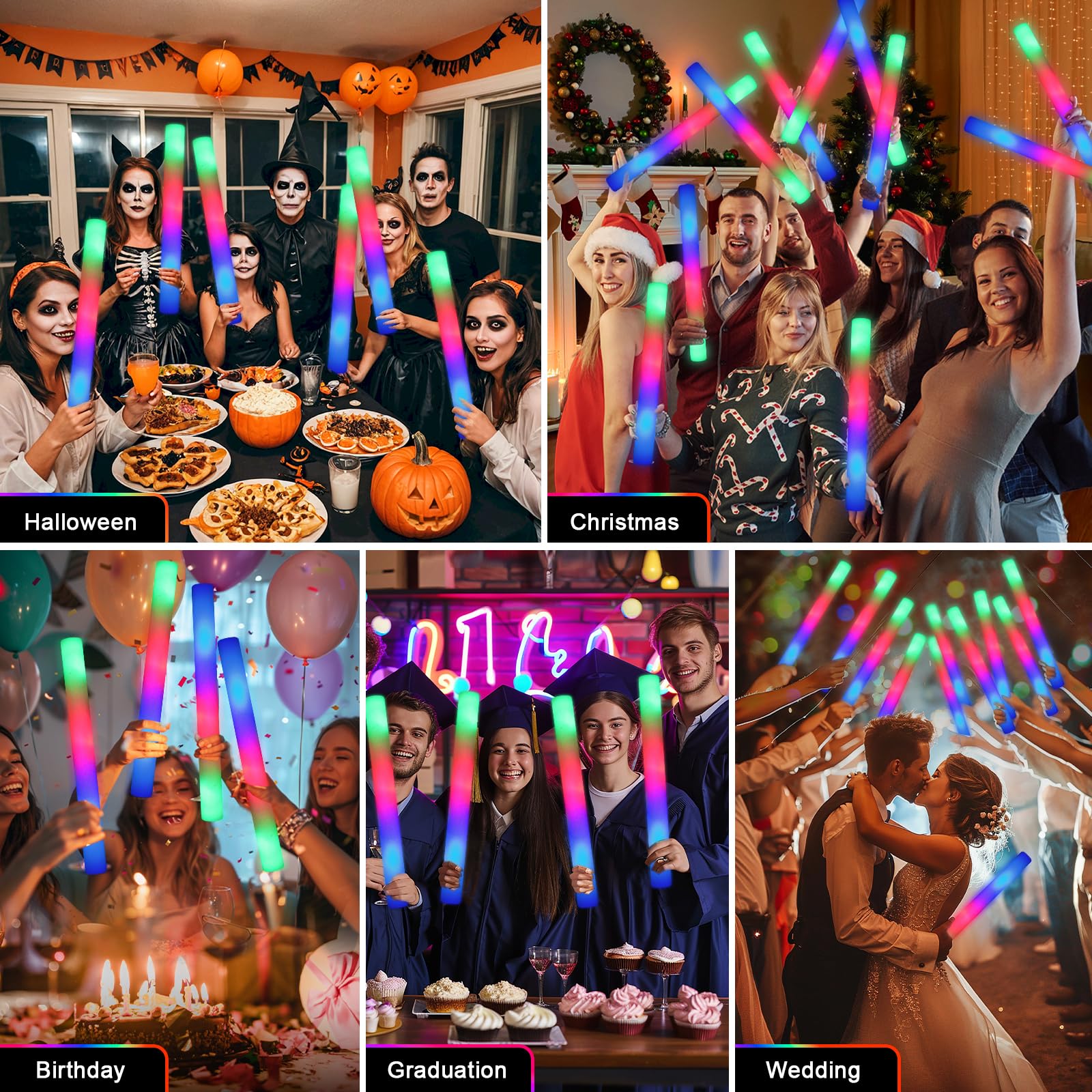 Wellent foam glow sticks work indoors or outdoors for versatile event lighting