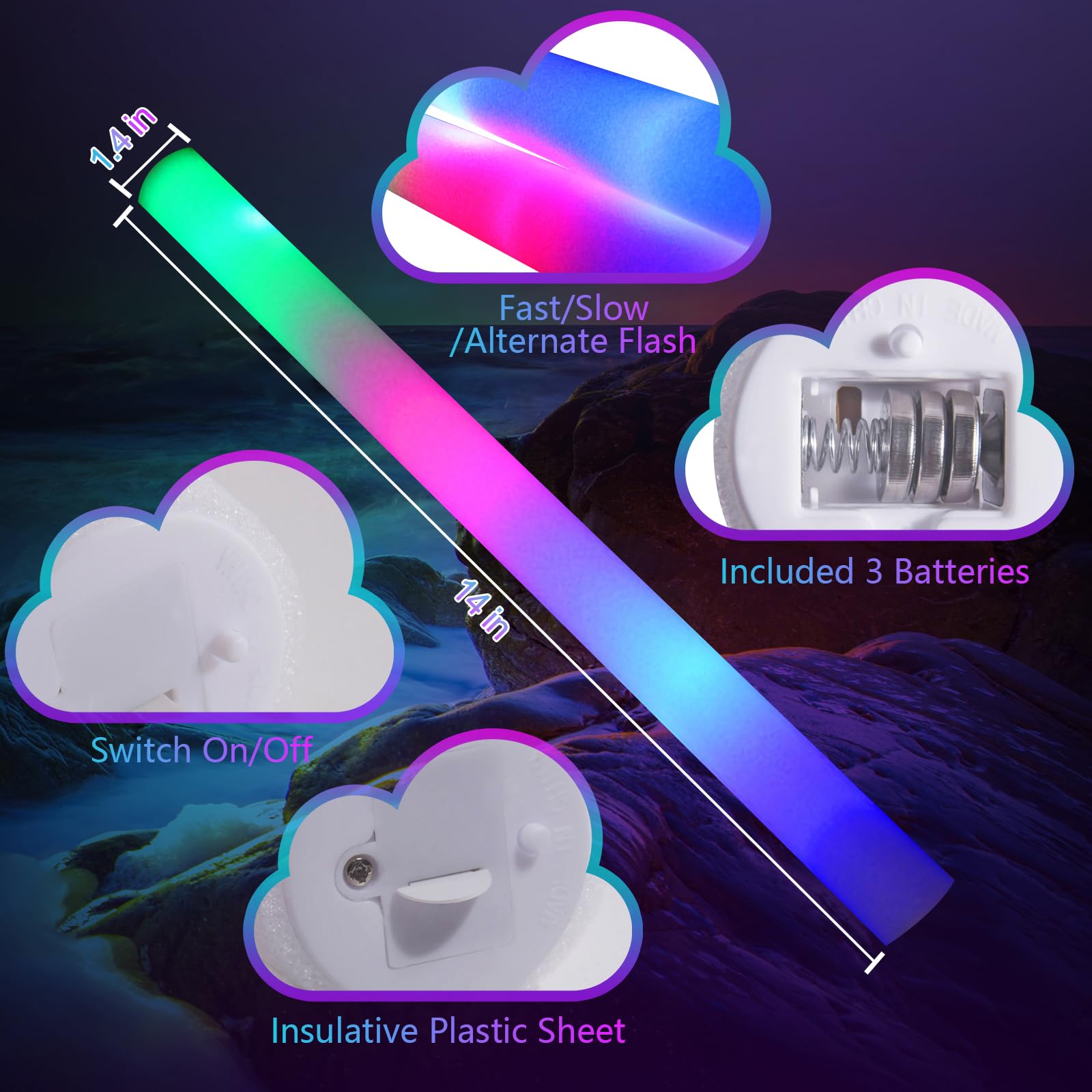 Wellent three-mode flashing sticks offer versatile mood lighting for events.