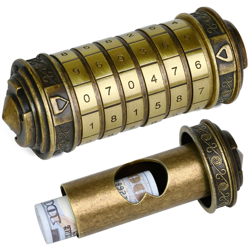 Wellsee Da Vinci Code mini numbers cryptex bronze close-up, showing durable zinc alloy construction