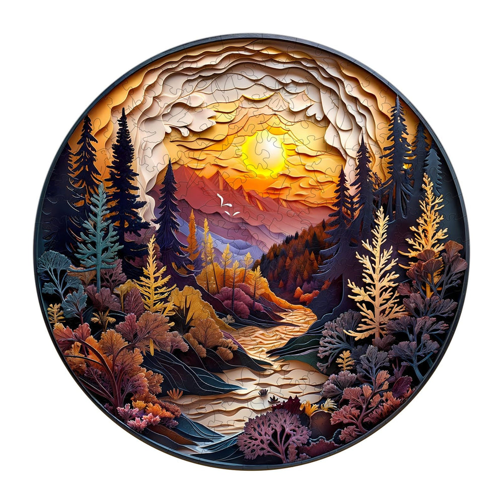 Welsky Sunset Forest puzzle box ready for gifting and display.
