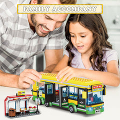 WEMEWEME bus stop platform scene with benches and lamp enhances storytelling and city-building play